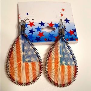 LARGE US FLAG 4Th of JULY TEARDROP DROP EARRINGS